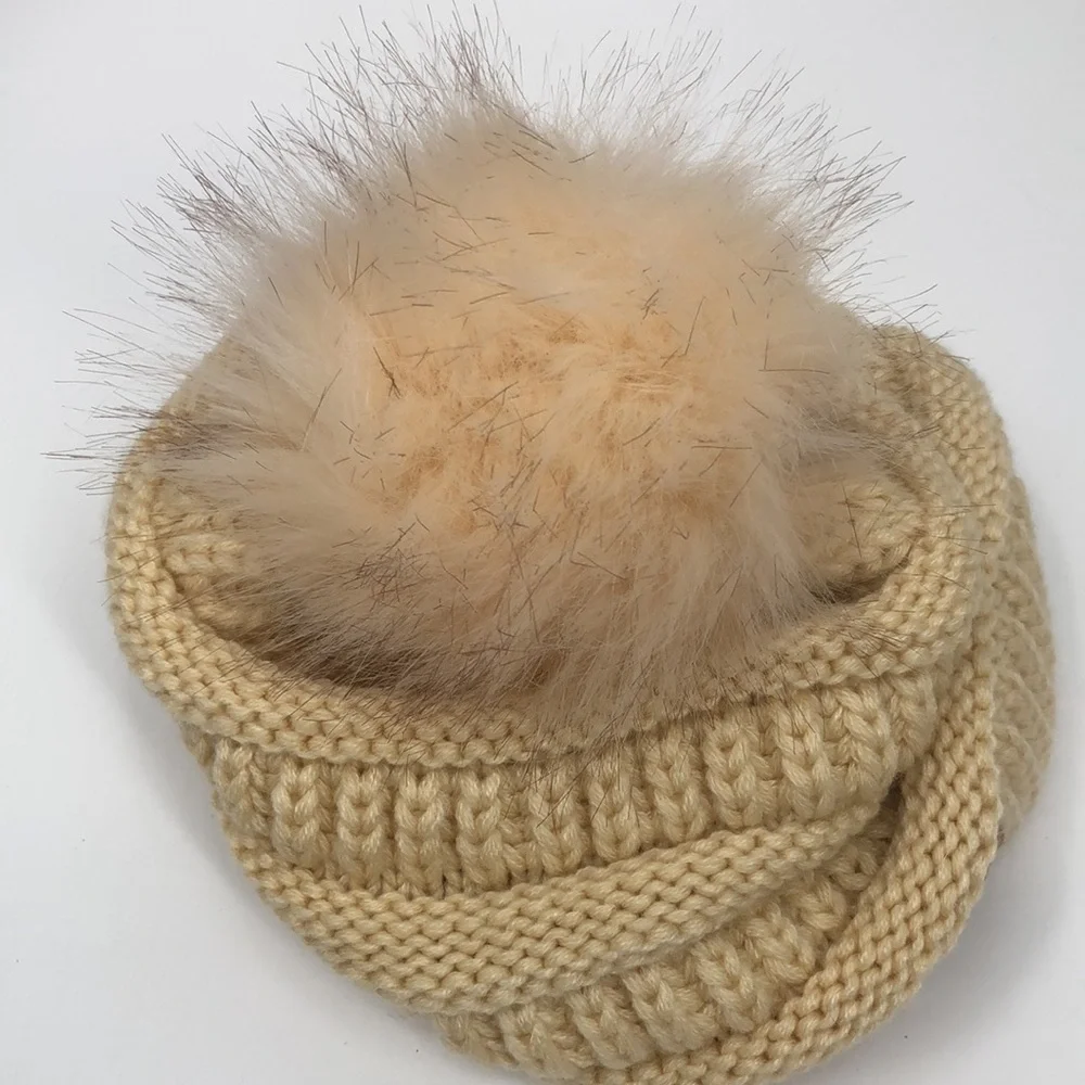 QueenFur Beanie Knit Stocking Cap Hat with Pompom